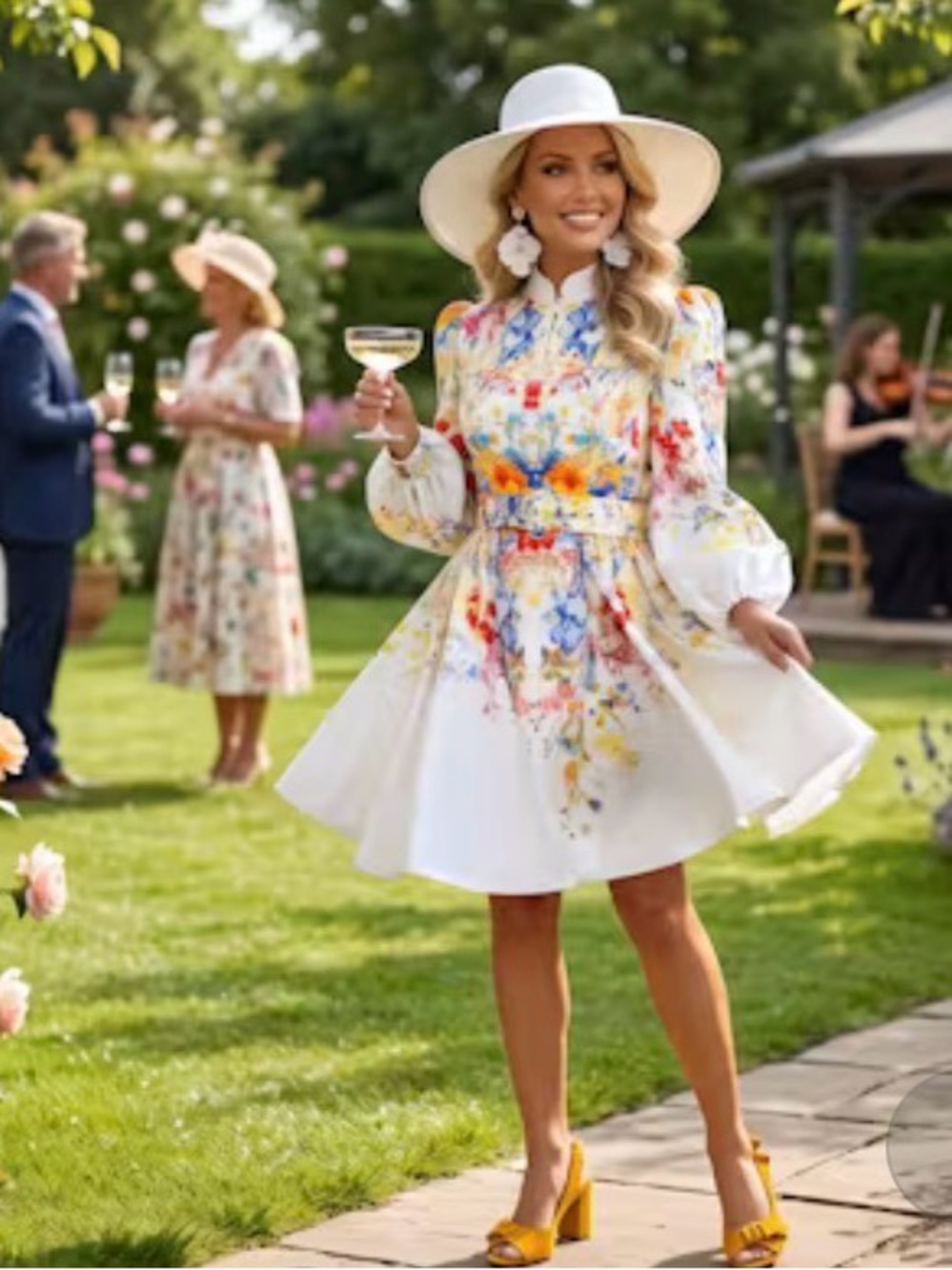💕 Floral Belted Fit-and-Flare Dress in White - 4 💕